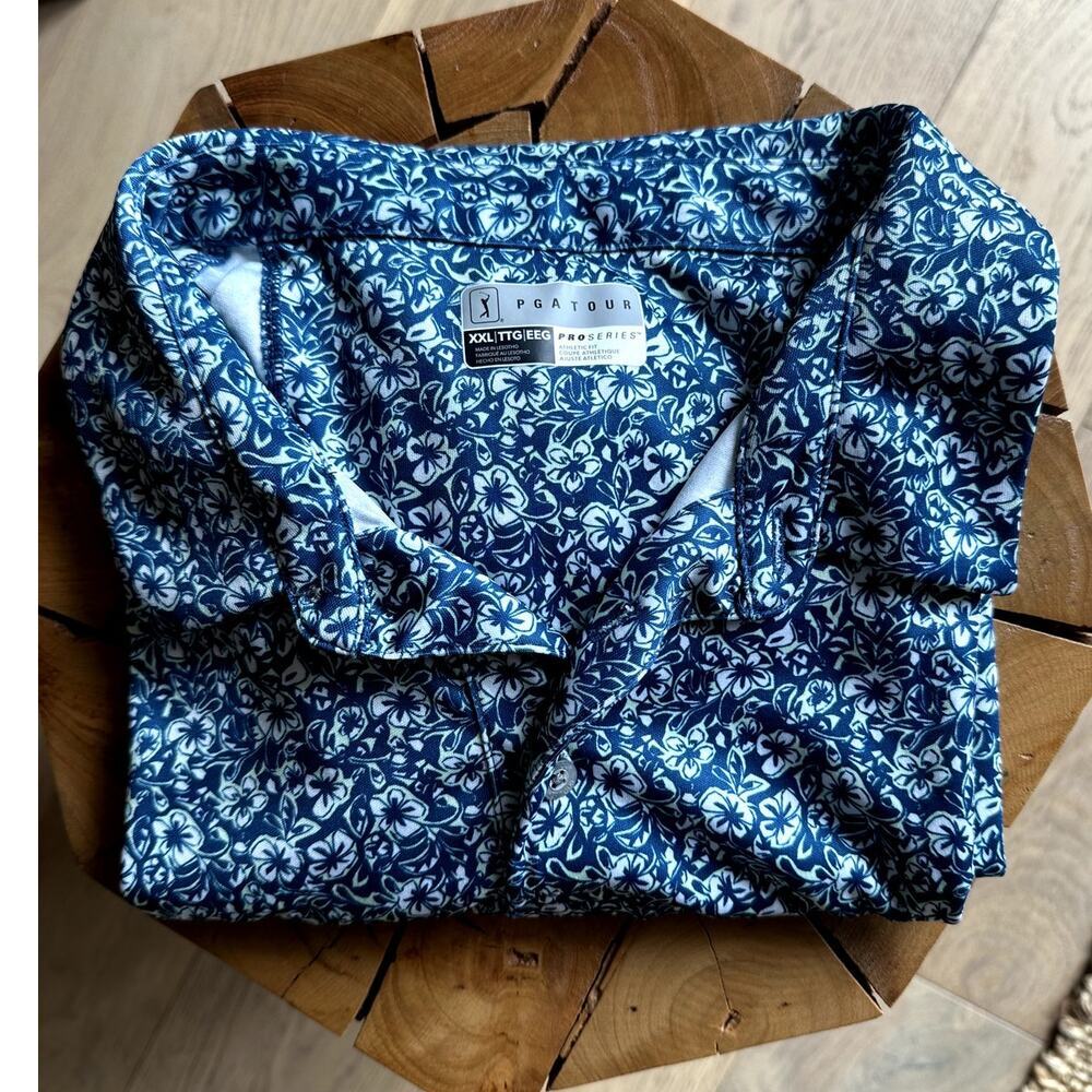 PGA Tour Pro Series Mens 2XL Floral Button Up Shirt Blue Resort Vacation Coastal - Picture 8 of 8